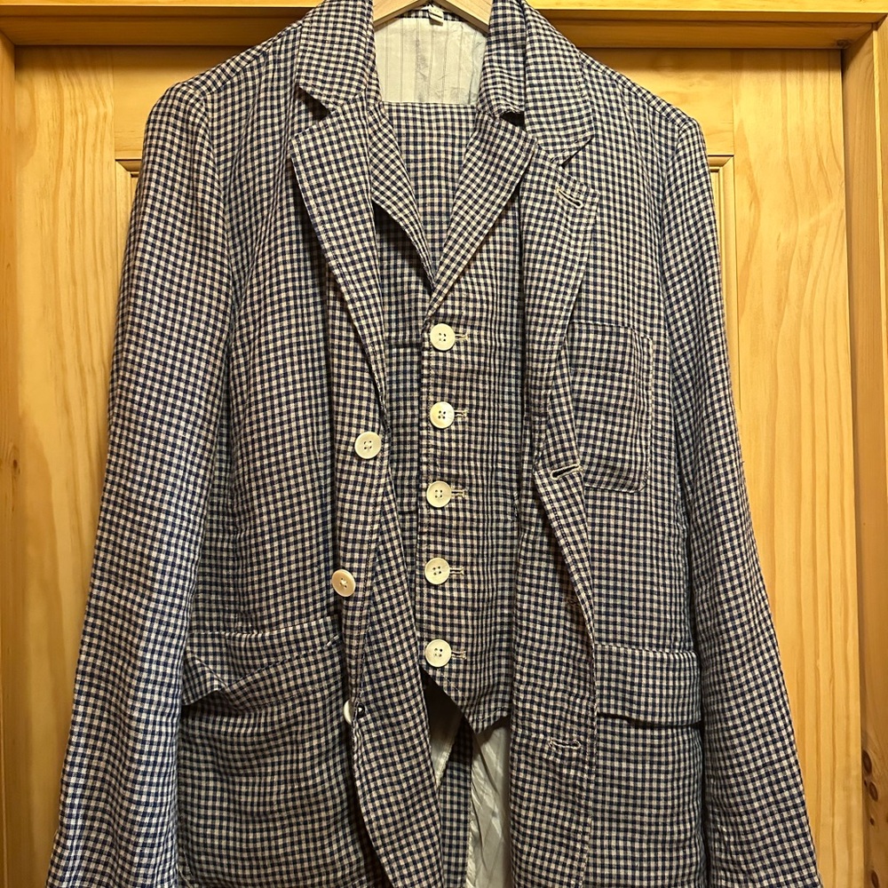 Alex Mill Navy and White Checkered Blazer and Vest